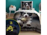 Pościel z bawełny dla dzieci 140x200+70x80 border collie fluo 5410 a świeci w ciemności